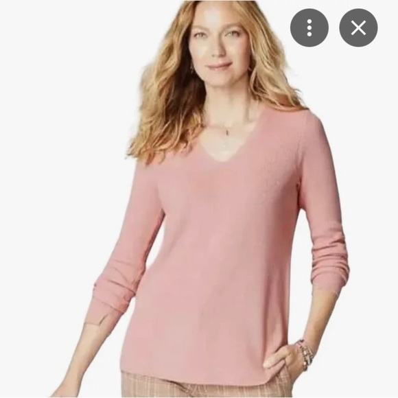 J. Jill Erin V-Neck Sweater Tea Rose Pink Classic Ribbed Pullover XLP NEW - Picture 1 of 7